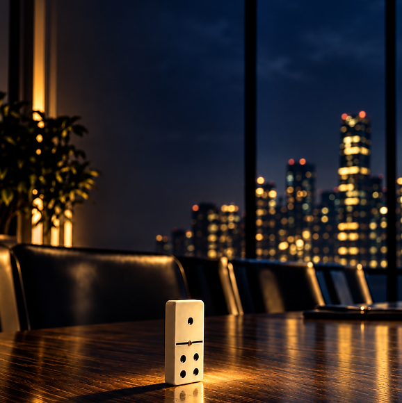 Lone Ivory Domino in a Night Boardroom.png
